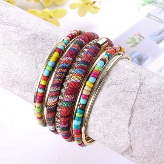 Bangle Stackable Bracelet Set For Women Layering Statement Bead Wrap Bangle Bohemian Indian Colorful Bracelet Fashion